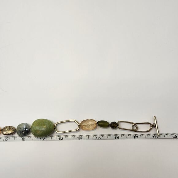 Sigrid Olsen Stone Metal Chunky Link Necklace Gold Tone Green Earth Tones Boho - Picture 5 of 5